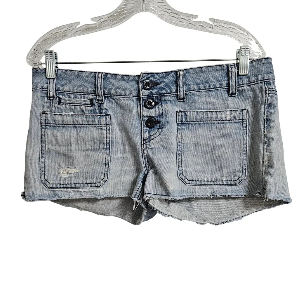 Y2K American Eagle Cargo 4 Pocket Shorts Womens 8 Low Rise‎ Button Fly Distress
