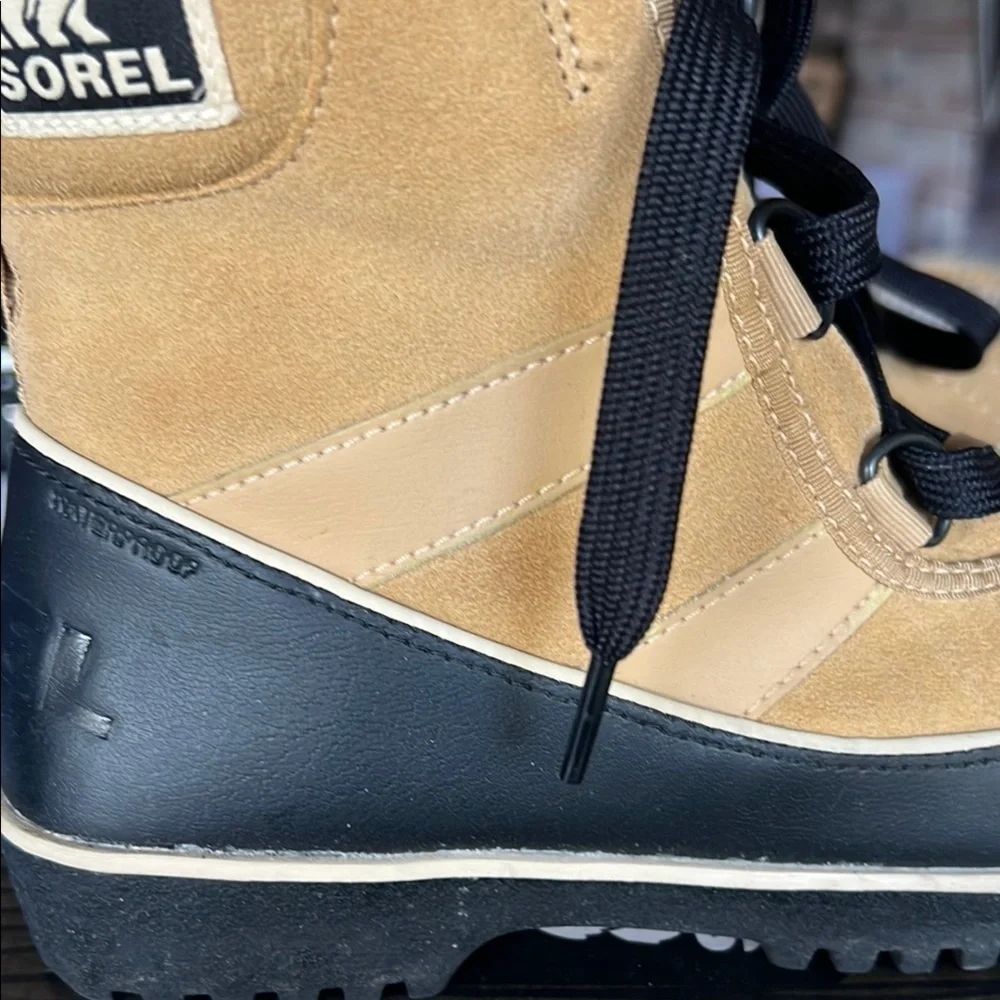 Sorel Tan and Black Winter Rain Boots Durable Design