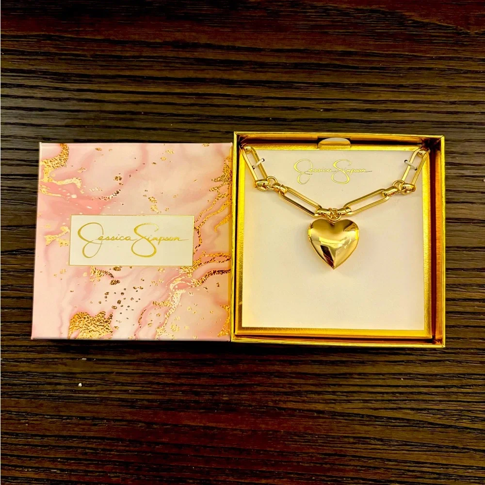NEW Jessica Simpson Gold Heart Locket Necklace