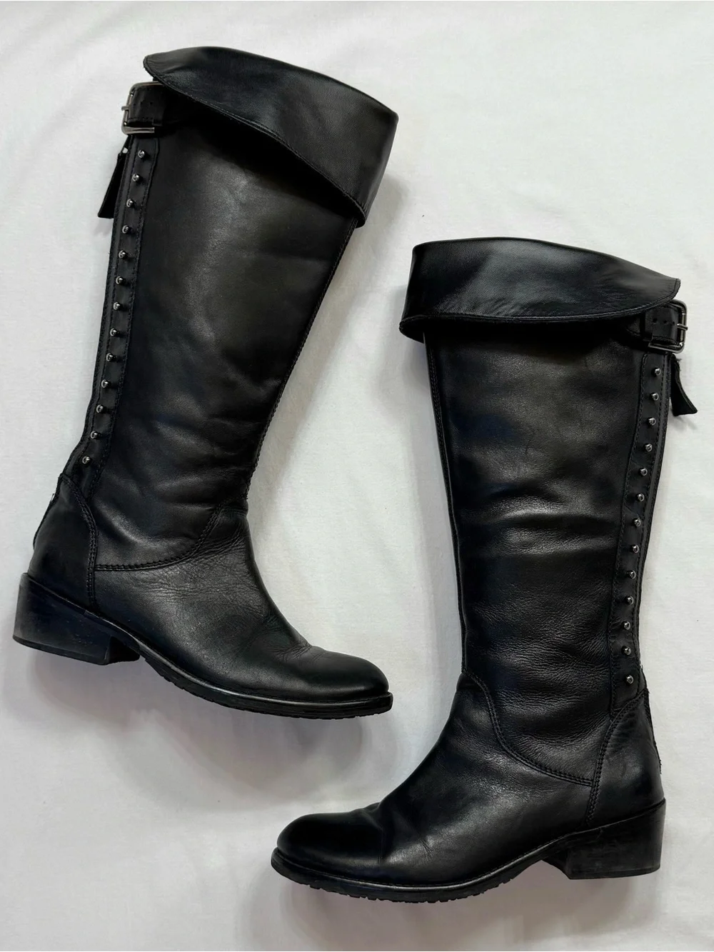 Vintage Black Leather Fold Over Boots