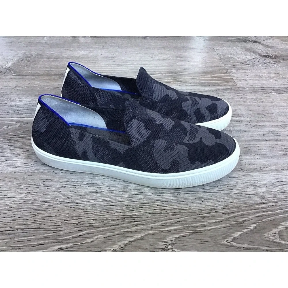Rothys Shoes Womens Size 8.5 Camo Slip On Comfort Sneaker Black Gray Camouflage