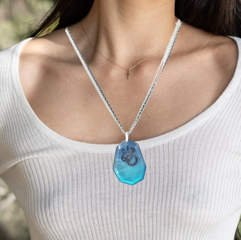 Elegant Brighton Double-Sided Blue Pendant with Silver/Black Chain Necklace