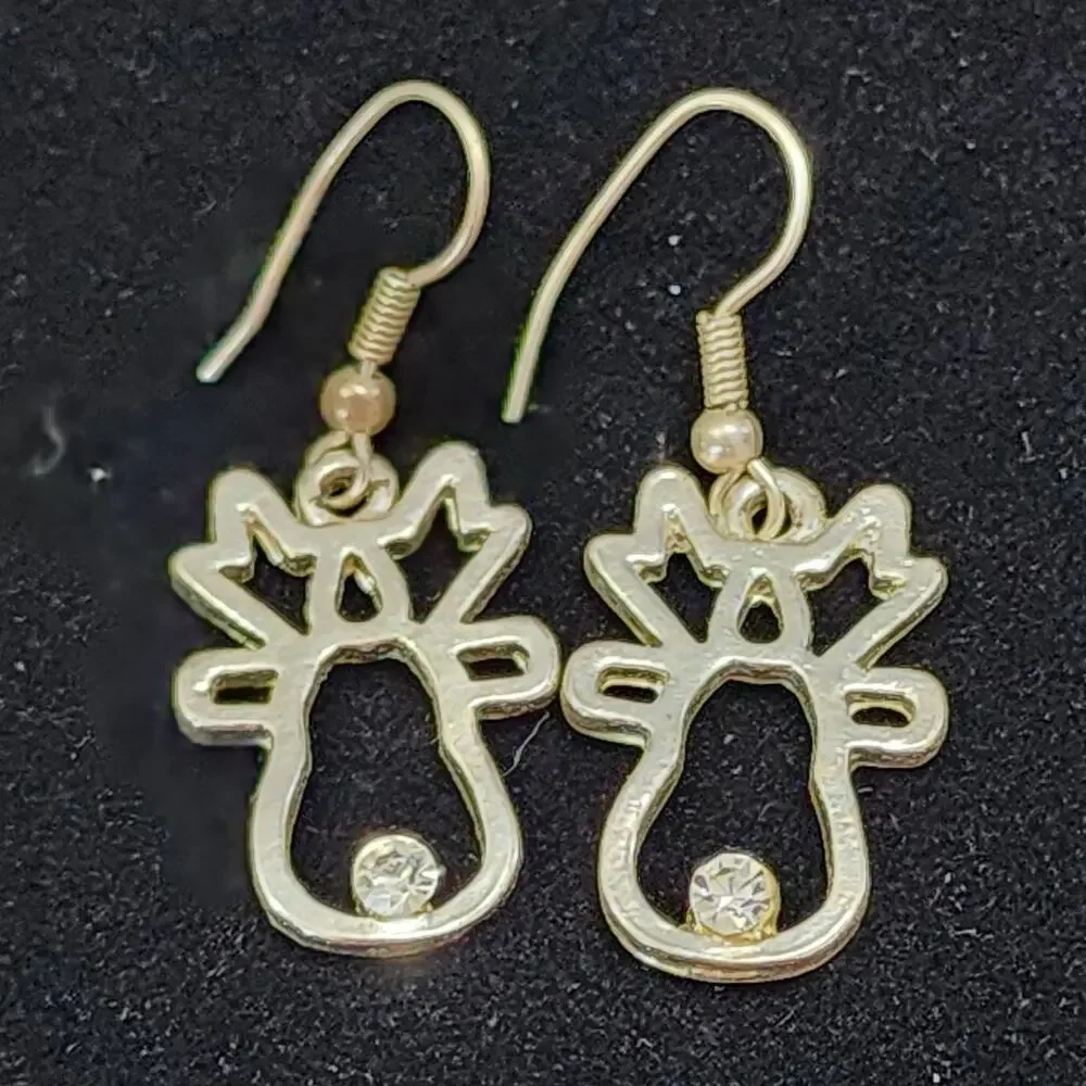 Christmas Reindeer Earrings Design Dangle Crystal Cubic Zirconia Nose Accents ST