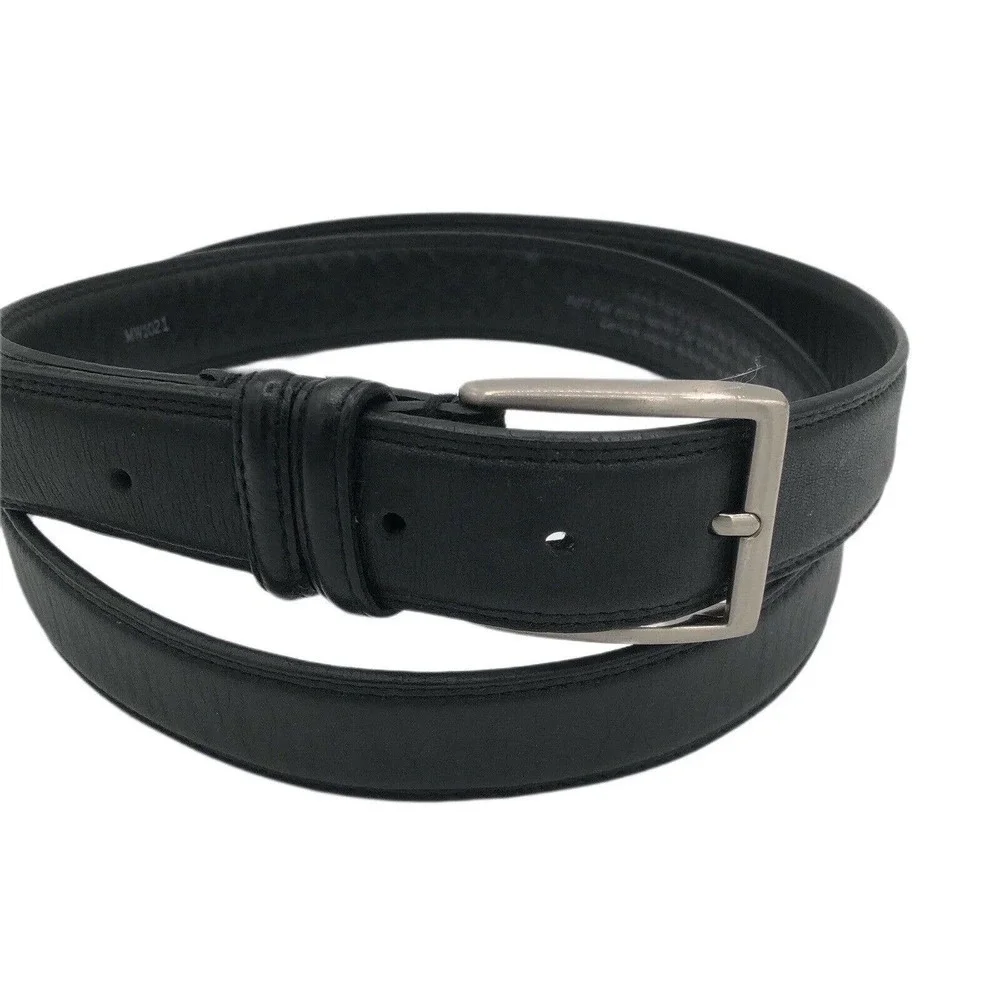 Mens Size 50 Genuine FULL GRAIN Classic Black Leather Belt Silver Buckle NWOT