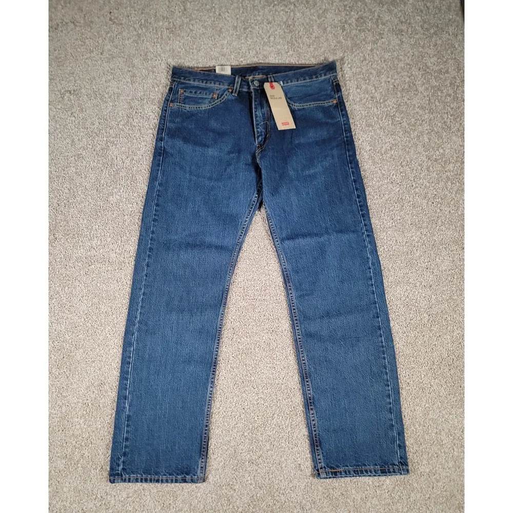 Levi's 505 Jeans Mens 34x30 Regular Fit Stretch Dark Wash Denim Straight NWT $60