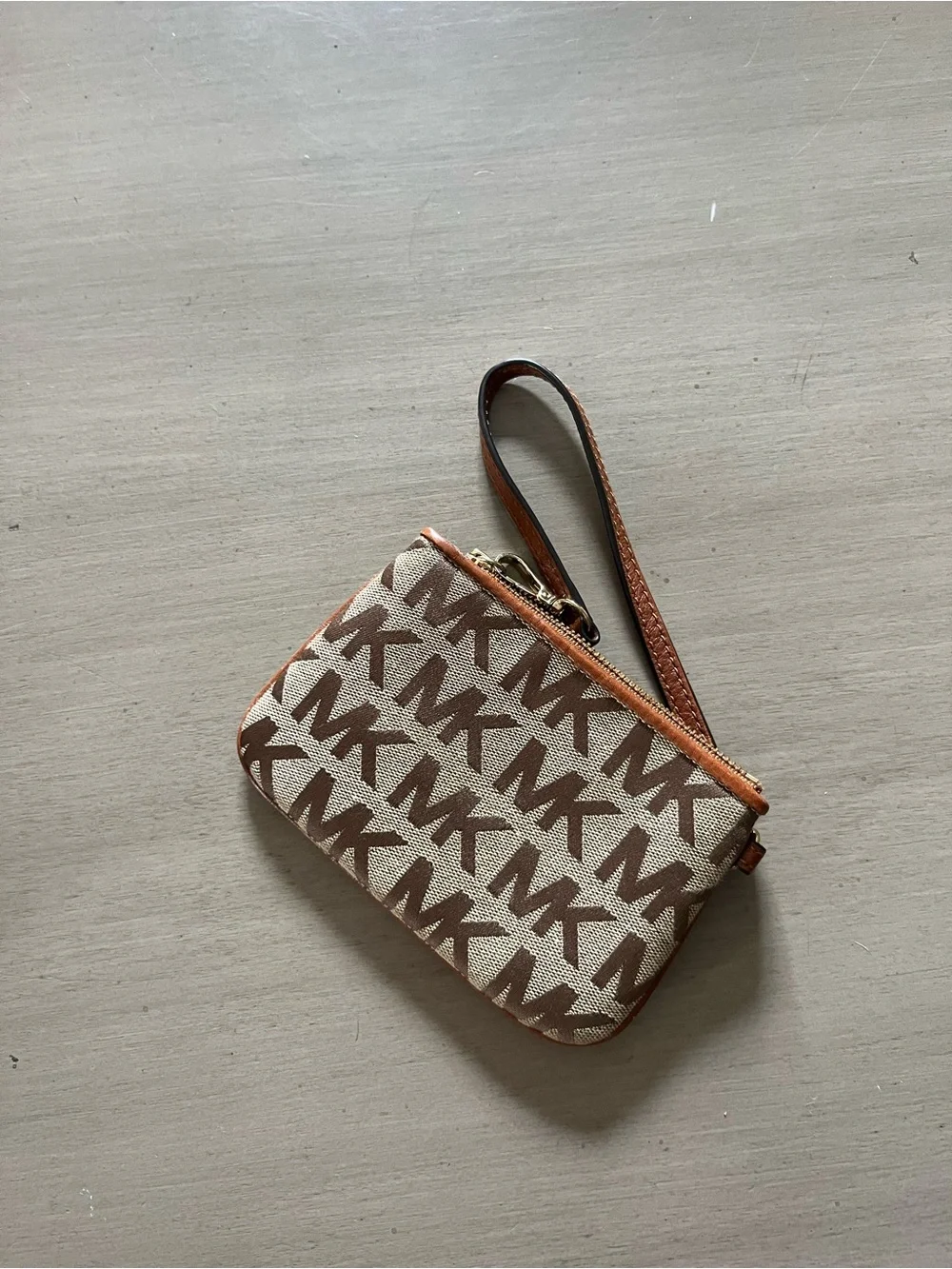 Michael Kors Beige and Brown MK Logo Wristlet