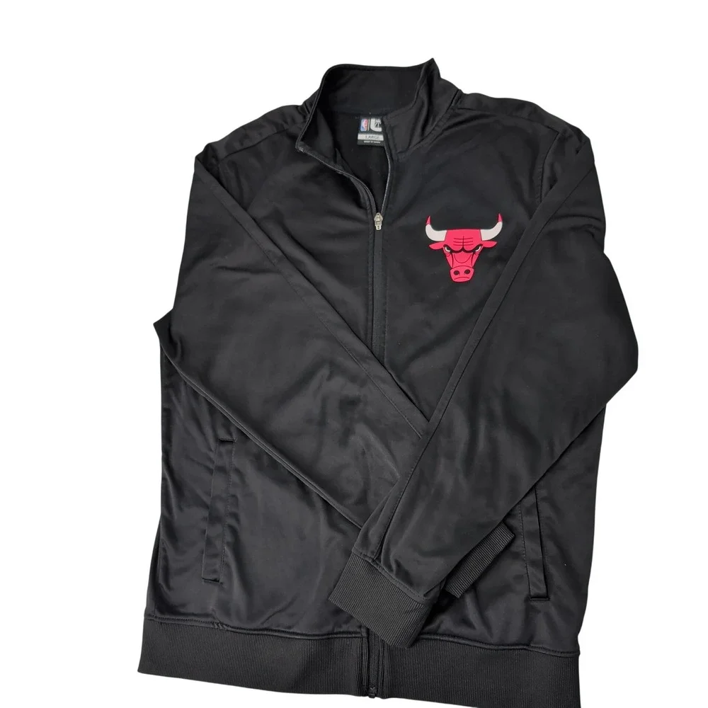 NBA Chicago Bulls Mens Large Black Full Zip Track Jacket Basketball Graphic L