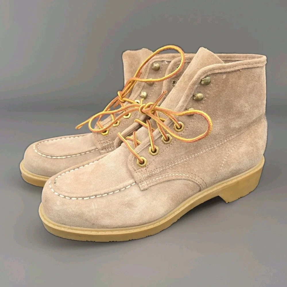 Vintage Wolverine 3350 Moc Toe Boots Mens Size 7 E Wide Roughout Suede USA Made