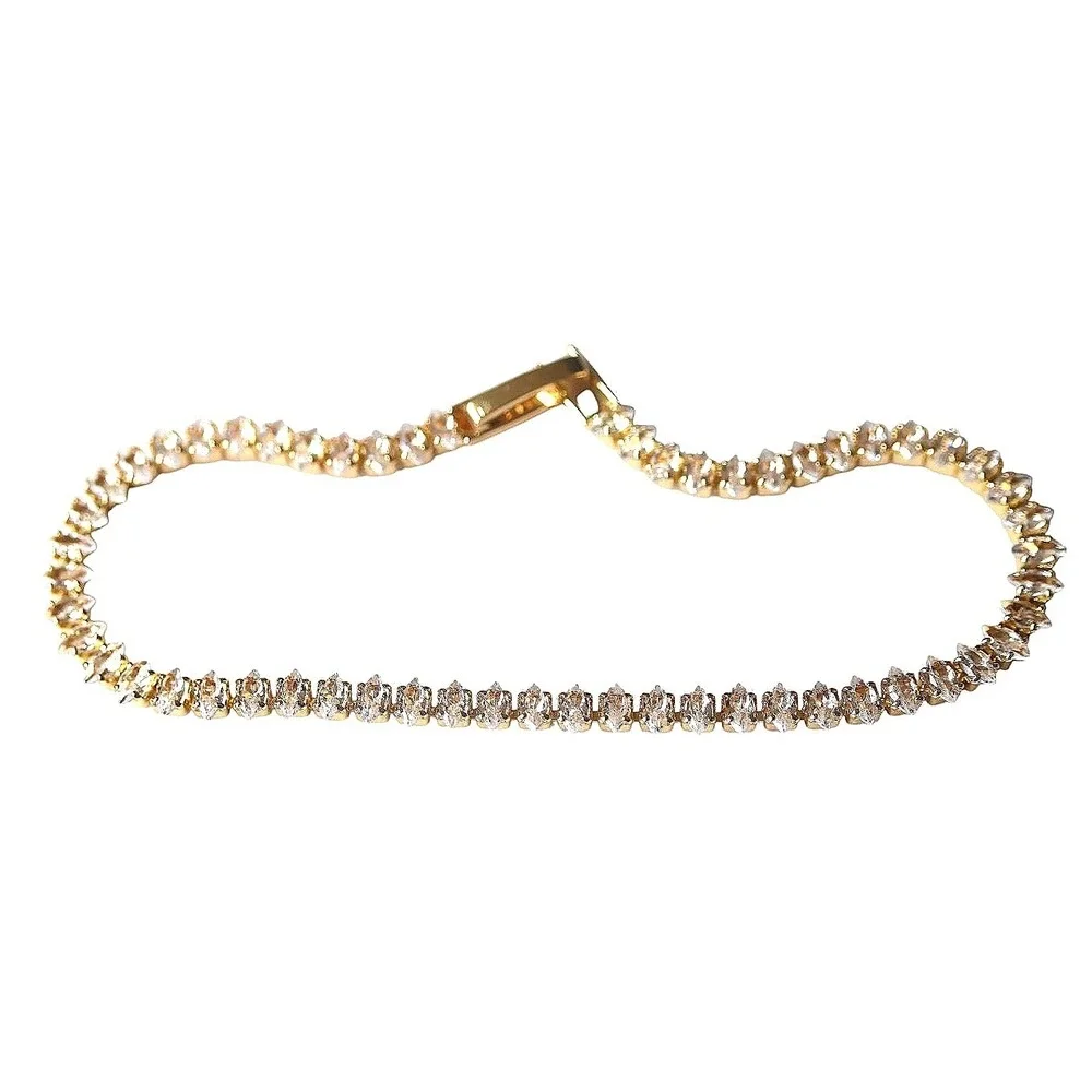 Swarovski Crystal Tennis Bracelet Gold Tone Sparkling Clear Stones NWT New 7.5in