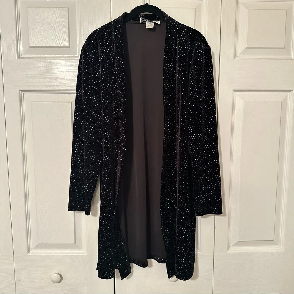 Vtg Ronni Nicole Jacket Womens 12 Black Velvet Open Duster Long Sleeve Studded