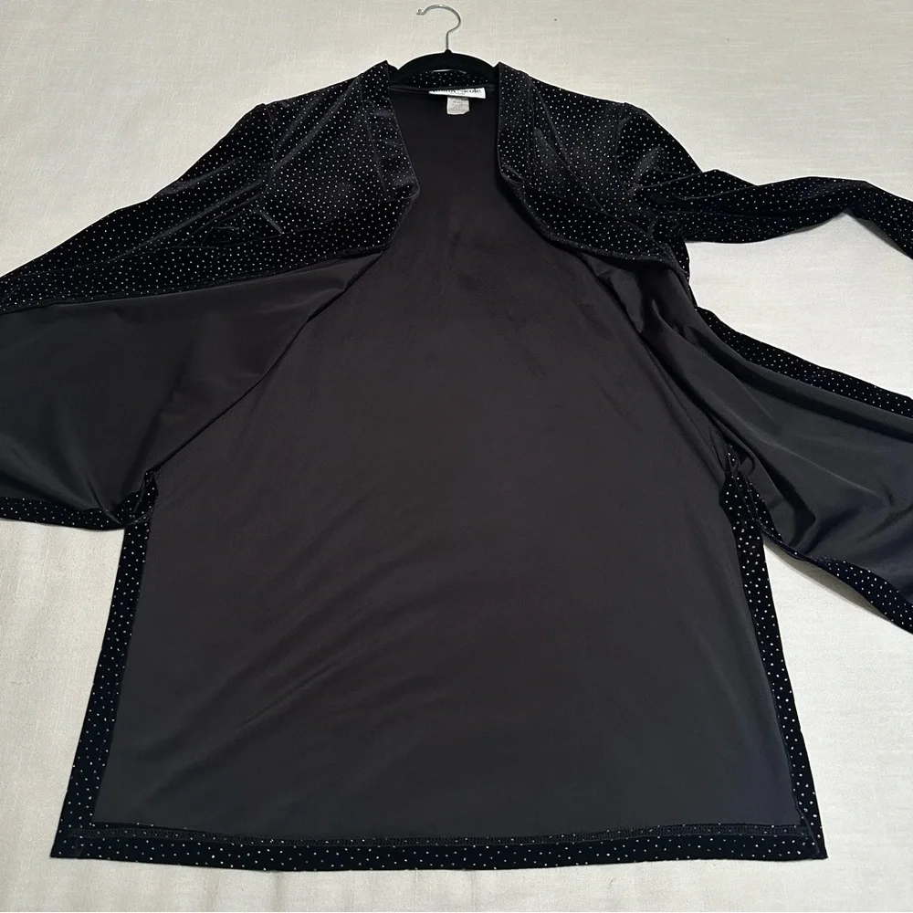 Vtg Ronni Nicole Jacket Womens 12 Black Velvet Open Duster Long Sleeve Studded