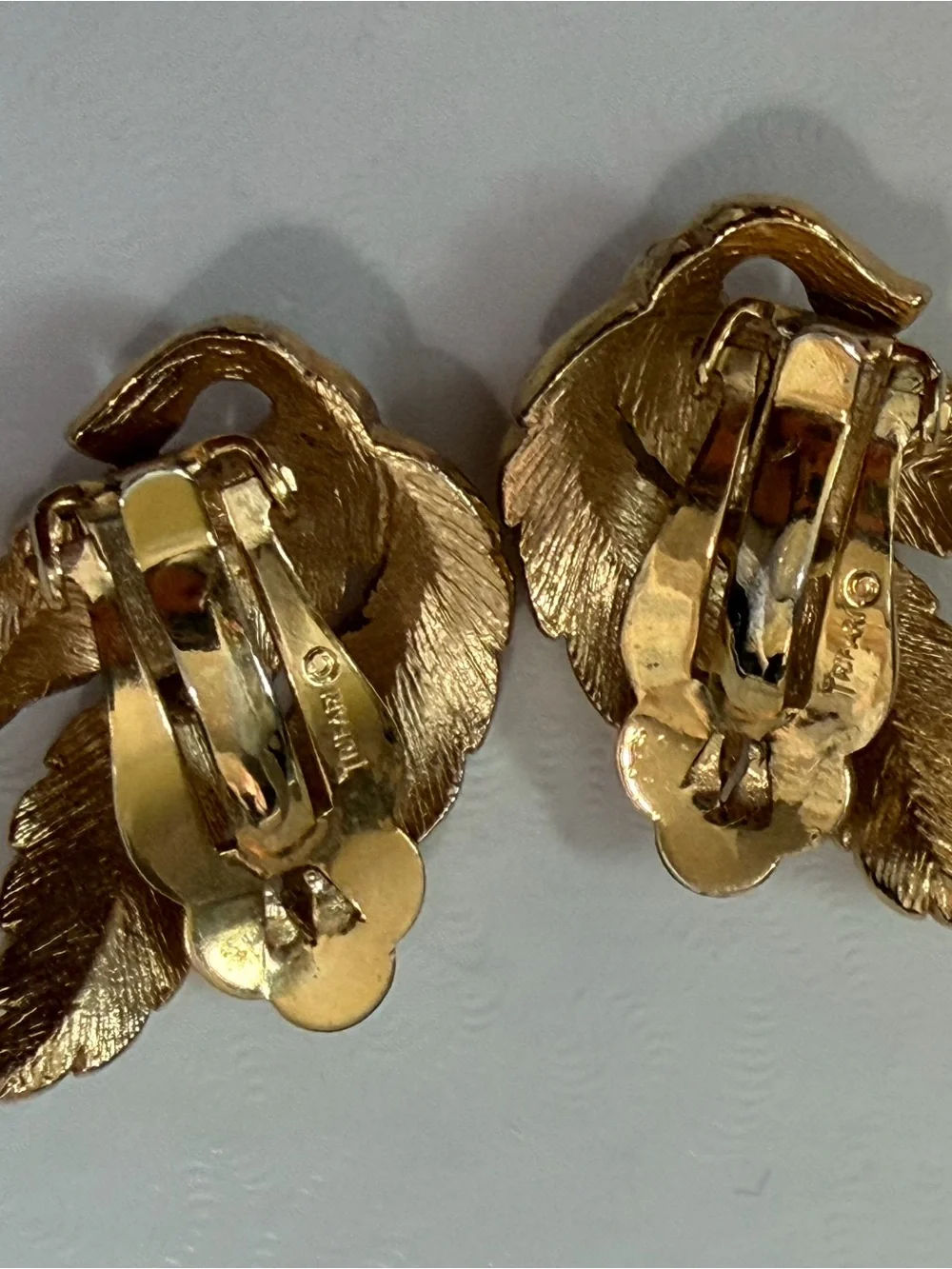 Vintage Trifari Gold Tone Leaf Clip-On Earrings