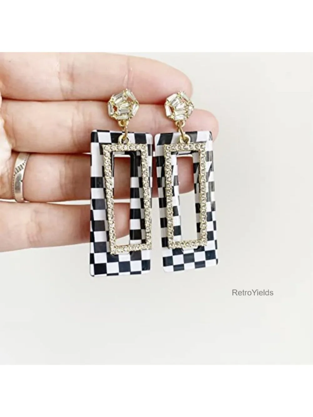 Vintage 60s 70s Acrylic Dangle Drop Earrings Resin Geometry Stud for Women