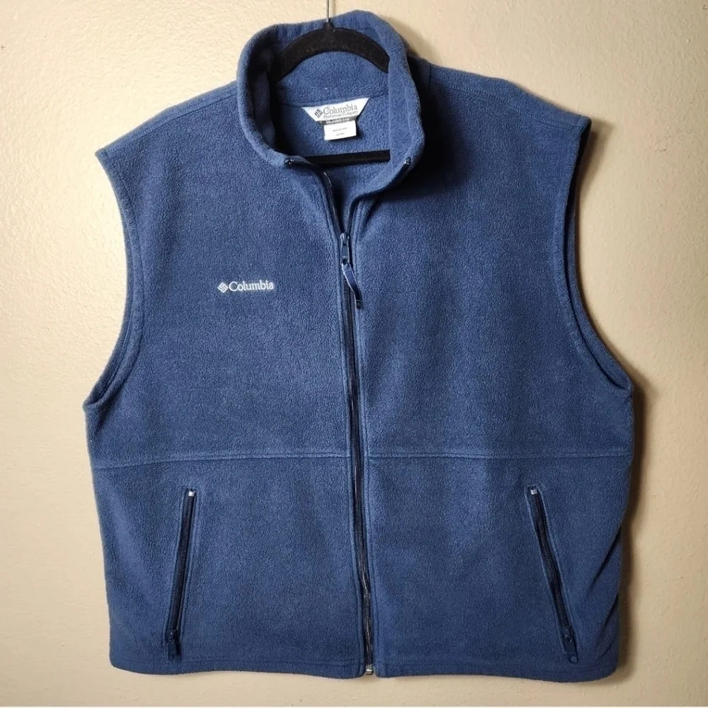 Columbia Mens Navy Fleece Full Zip Collared Vest w/ Zipper Pockets-Size XL