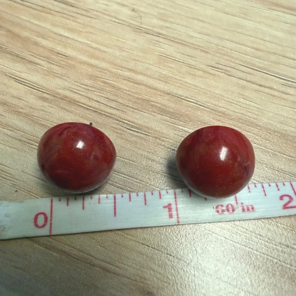 Red Marbled Stud Earrings Round Domed‎ Swirl Resin Post Back Bold Retro Style