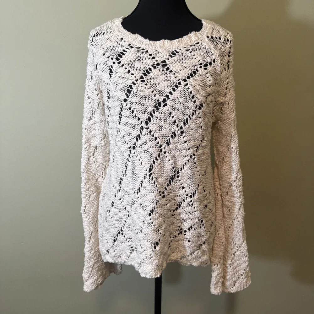 Sweater Open‎ Knit Long Bell Sleeve in Ivory White Kendall & Kylie Size Medium
