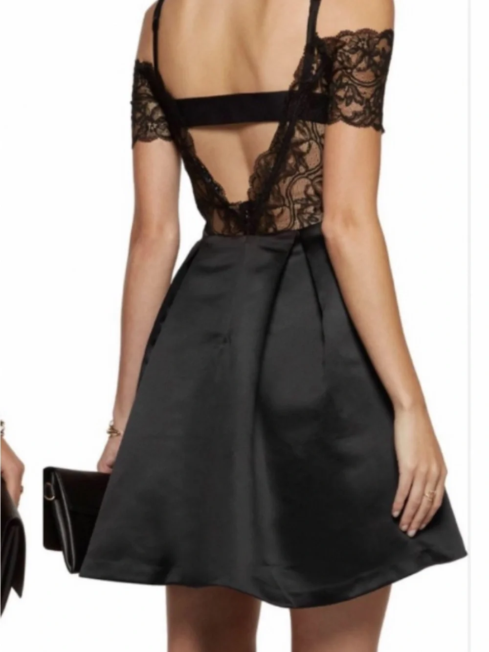 Sandro Ondine  Black Lace-Sleeve Fit & Flare Mini Dress