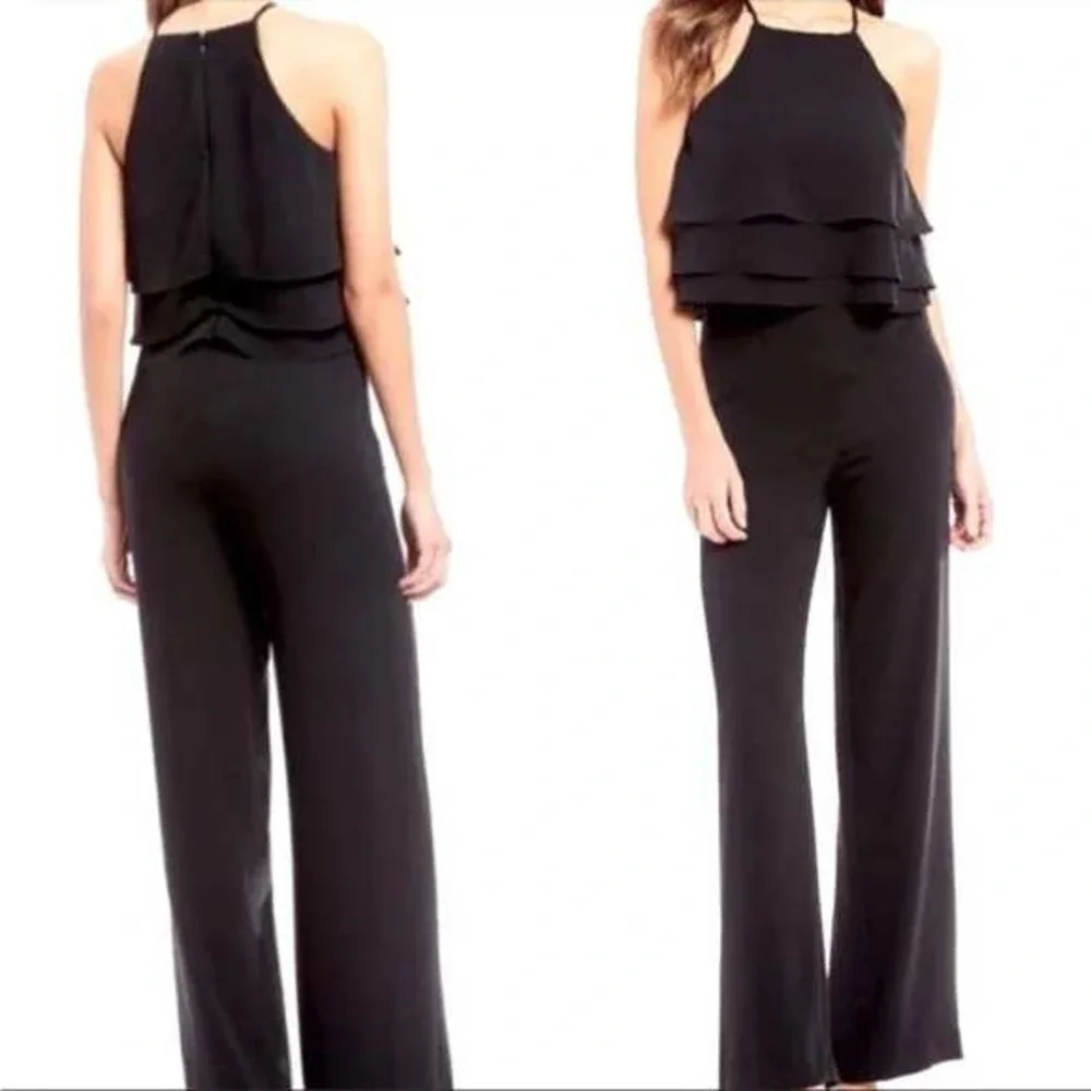 Gianni Bini Denise Black Halter Tiered Ruffled Popover Wide Leg Jumpsuit‎ 6