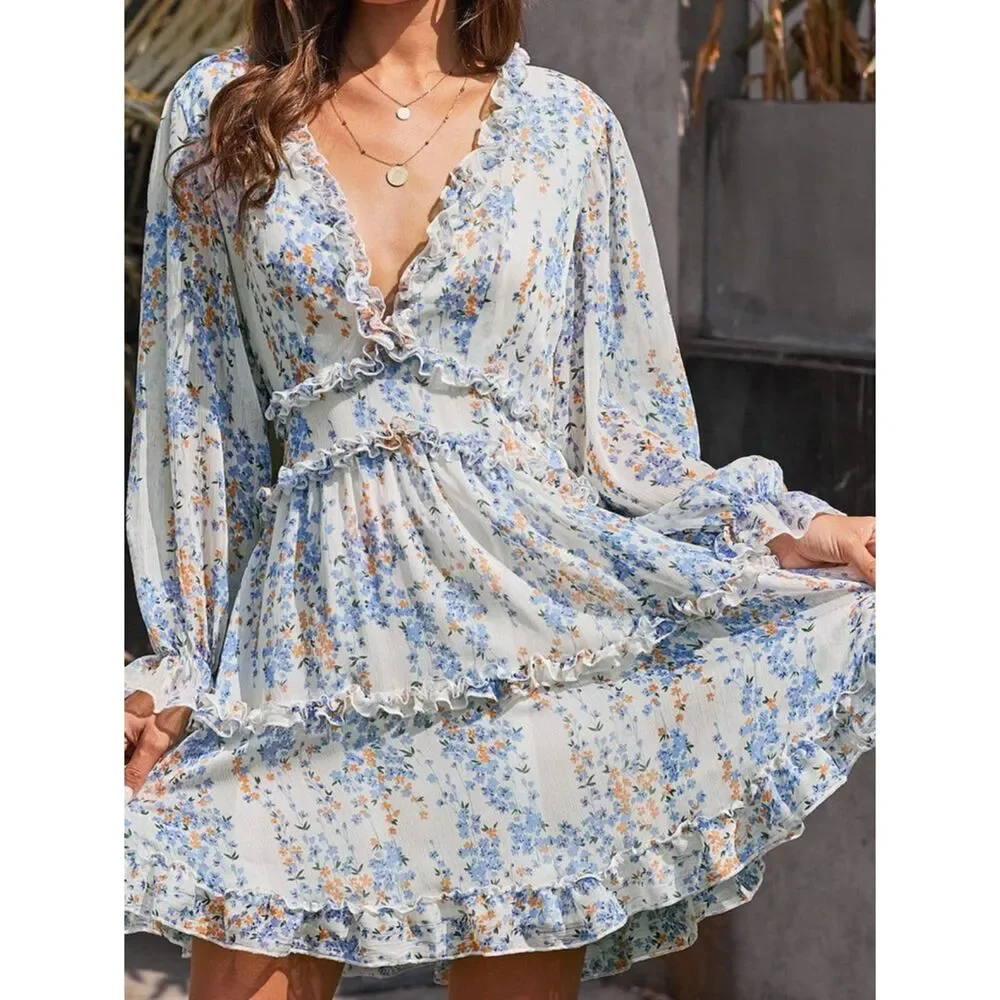 Polly  Floral Ruffle Blouson Dress Size 2