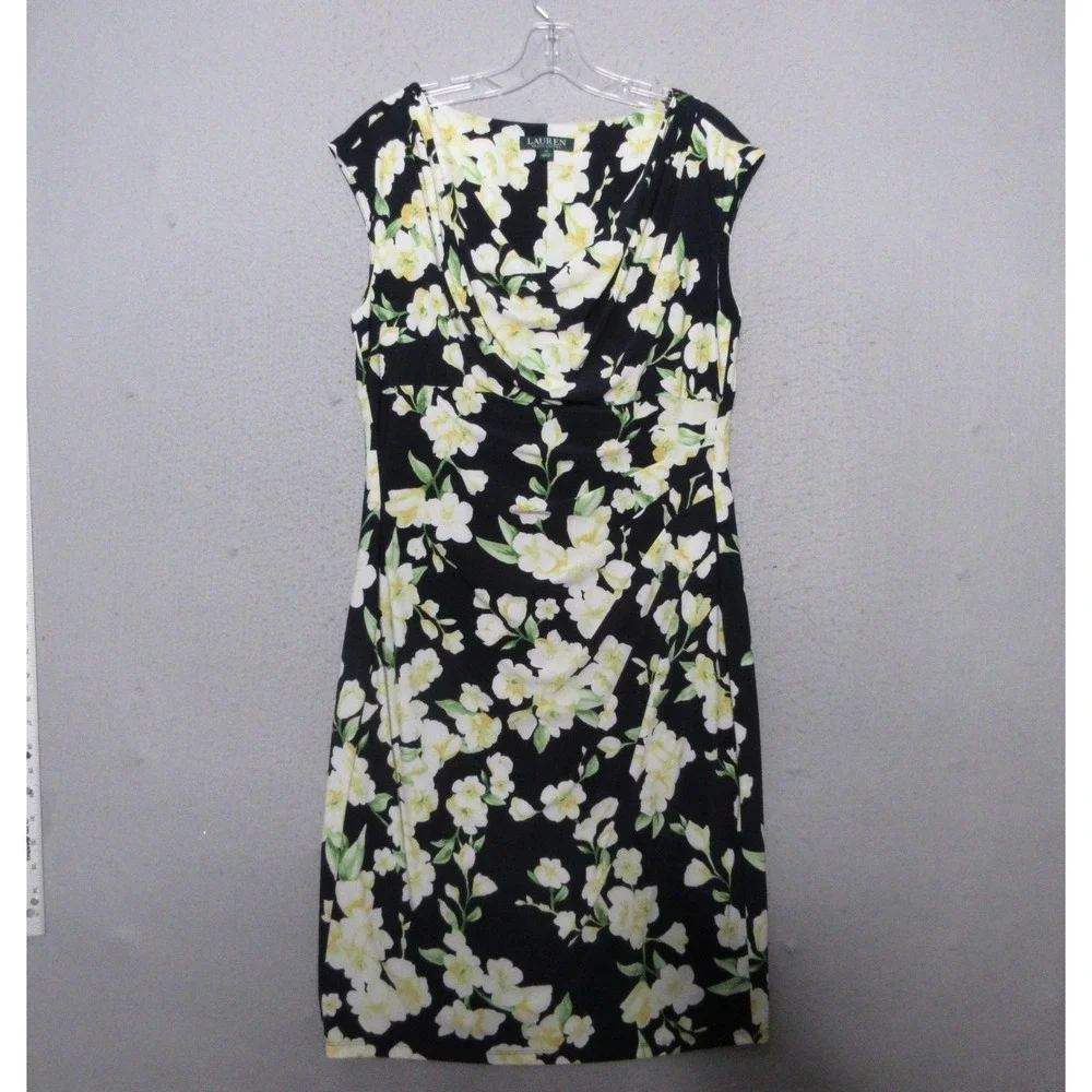 Lauren Ralph Lauren Dress 14Floral Cowl‎ Neck Ruched Church Career Timeless Boho