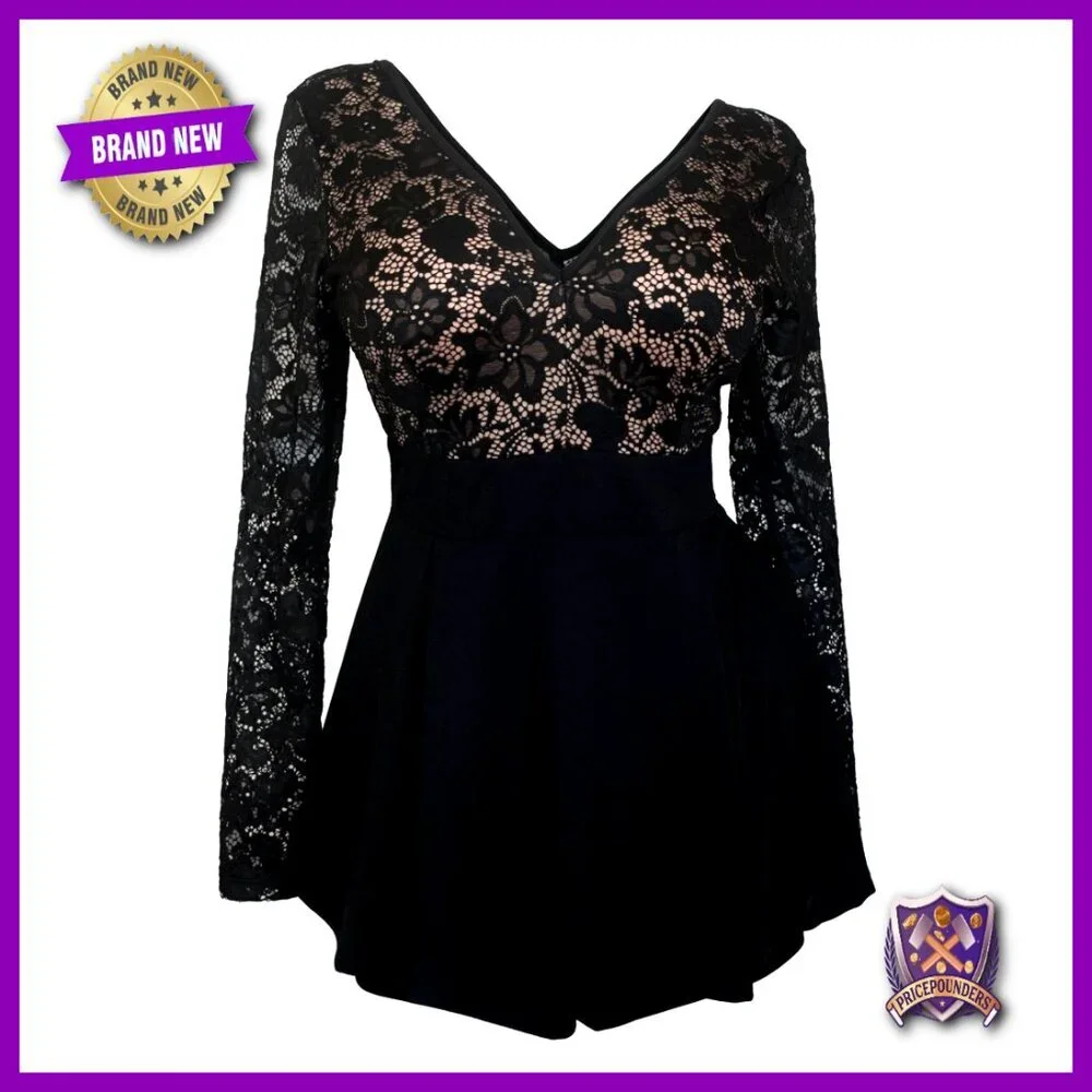 Plus Size Lace Overlay Romper Dress with Sheer Sleeves