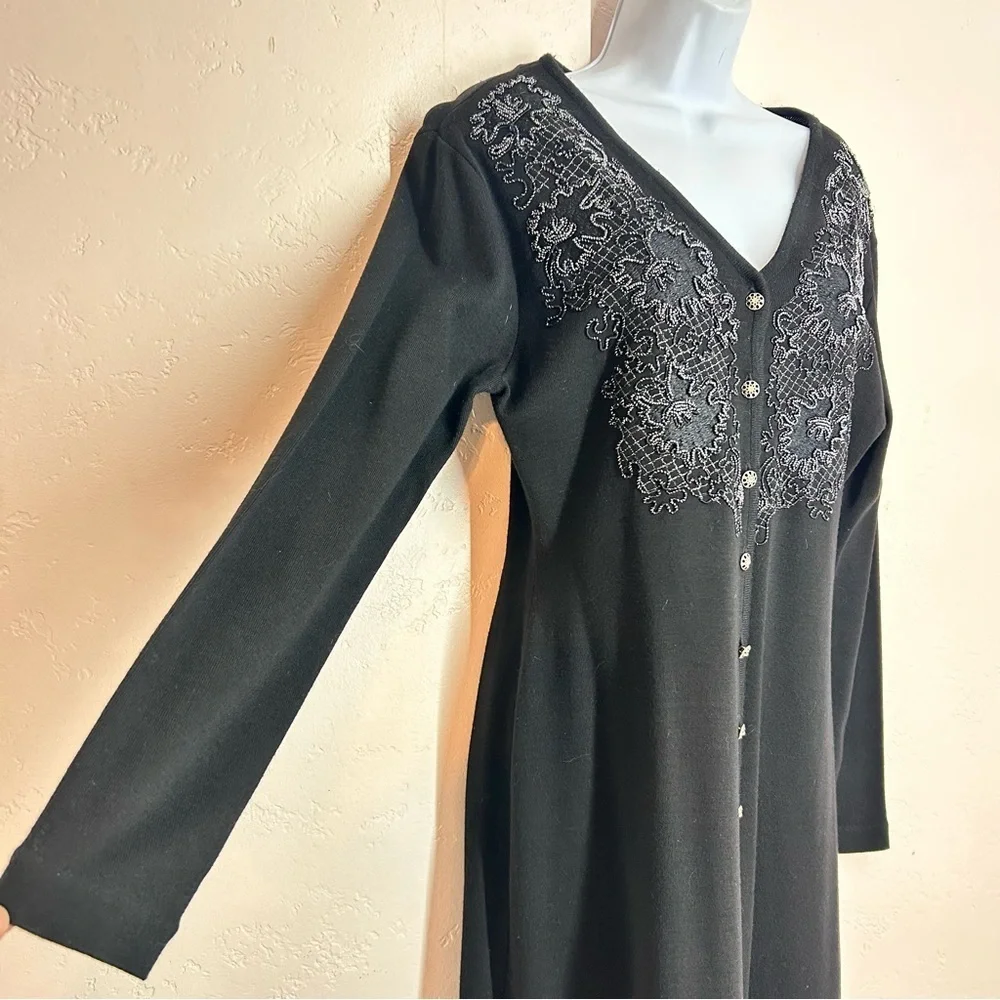Carole Little Vintage Knit Sweater Dress Size L Beaded Embroidered Whimsigoth