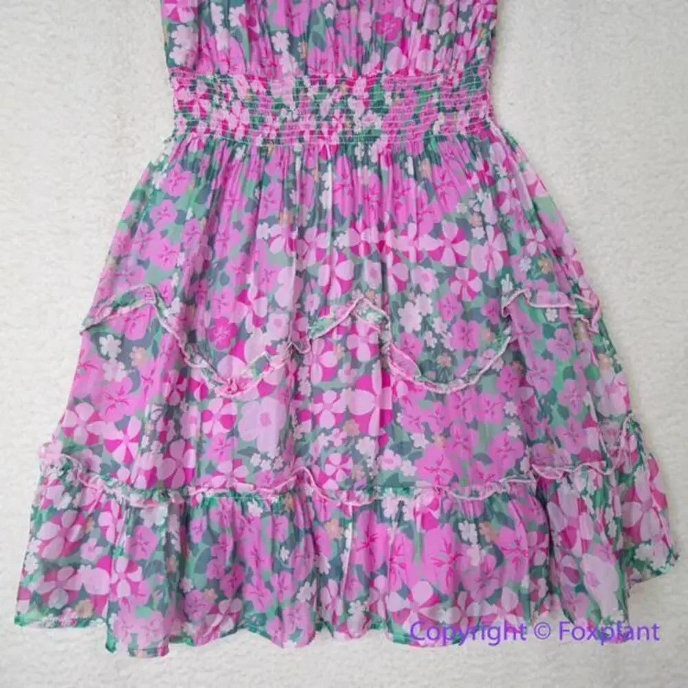 New! Vineyard Vines Silk Blend Montauk Daisy‎ Peapode Tea Rose Mini Dress, XS