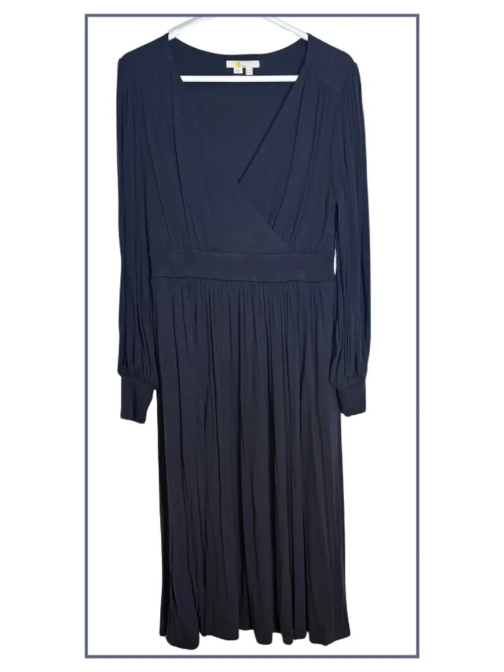 Boden Long Sleeve Pleated Jersey Midi Dress | Navy |‎ US 8R