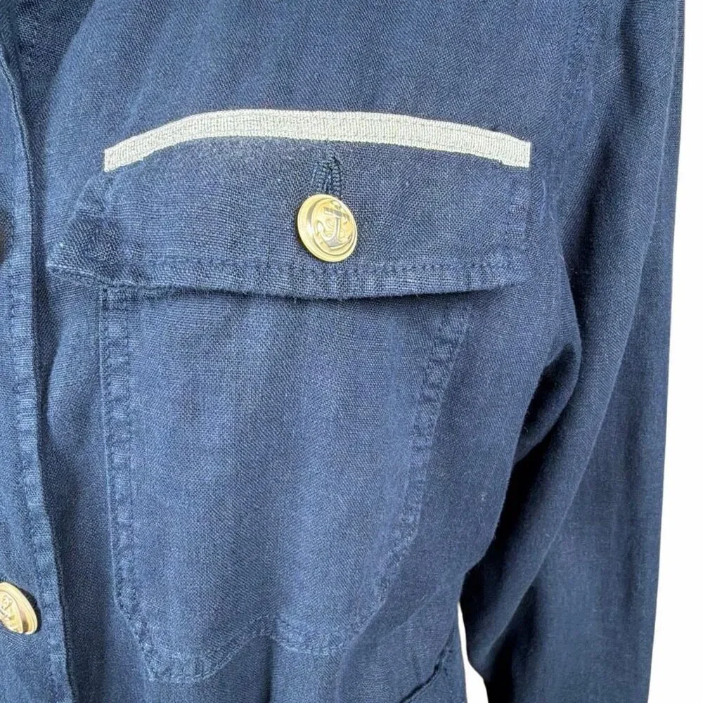 NWT L’AGENCE Kingsley Linen Shirt Dress Coat Navy Military Button Front Belted S