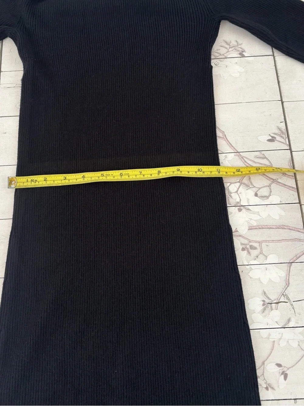American Eagle Outfitters Black Ribbed Off-Shoulder Dress
