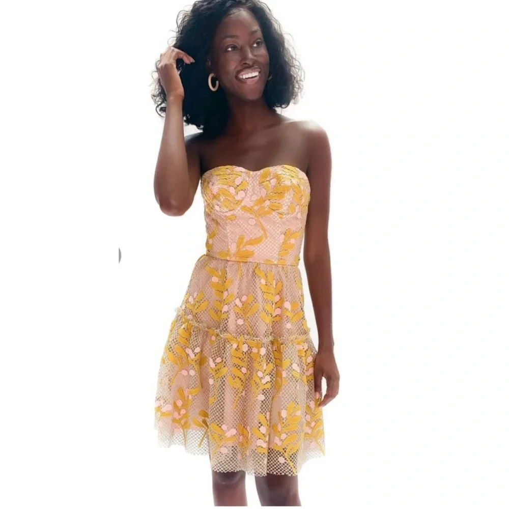 NWT Eva Franco Cossette Dress - Cottage Lace Gold & Pink Size 10