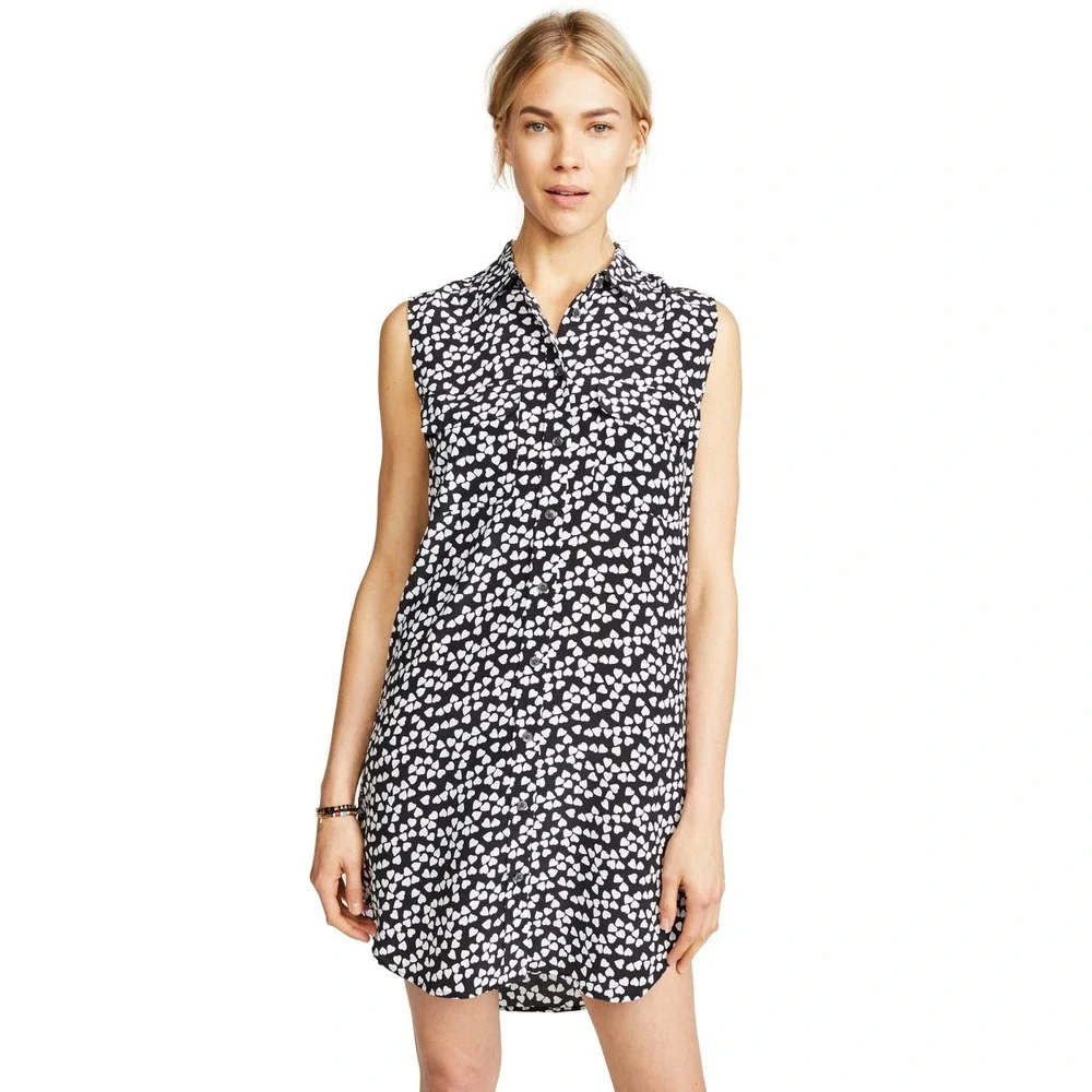 NWT Equipment Sleeveless Slim Signature Silk Shirt Dress Heart Print S $298