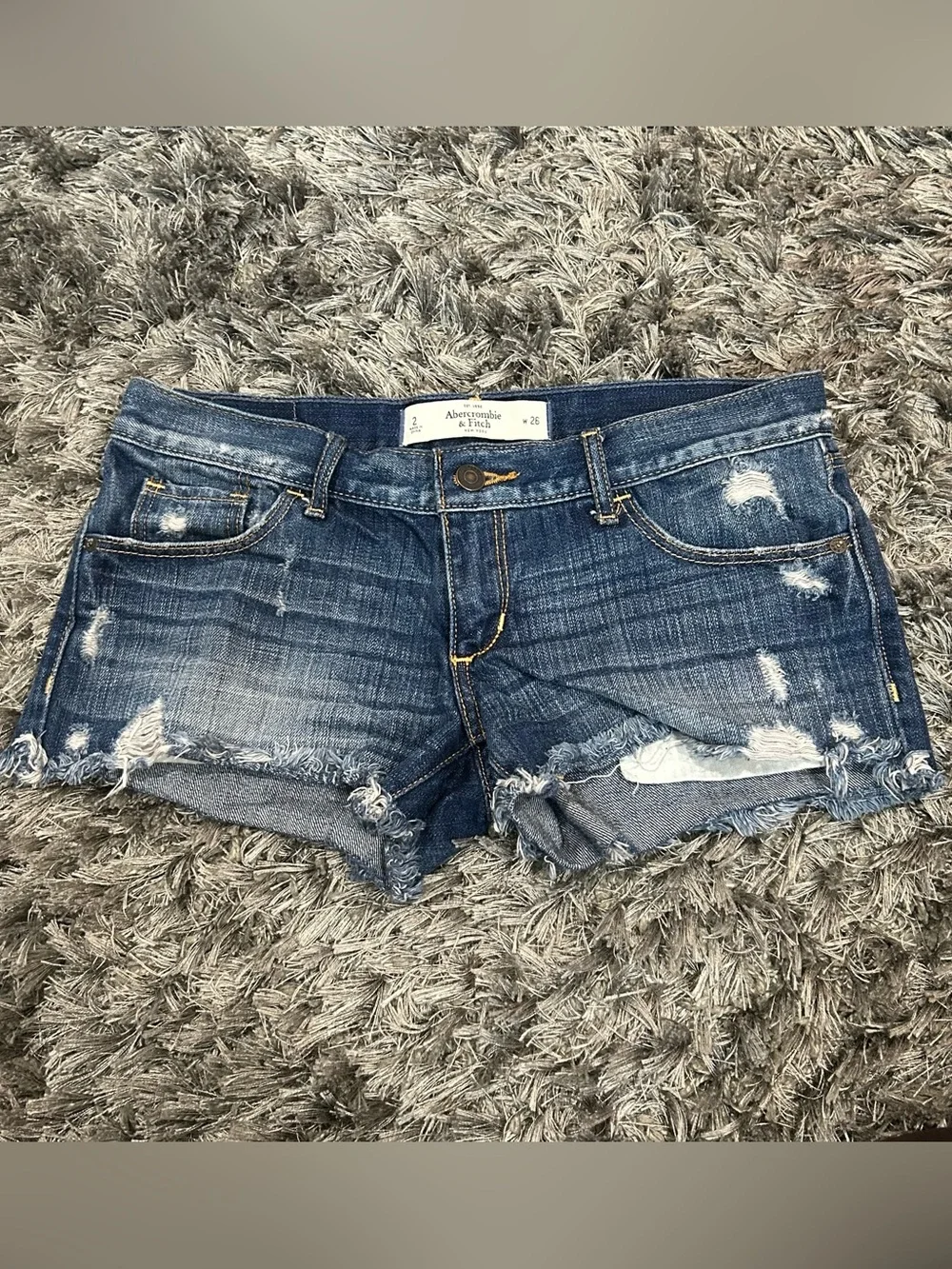 Abercrombie & Fitch Distressed Dark Blue Denim Mini Shorts