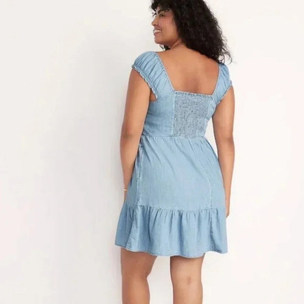 Old Navy Fit & Flare Puff-Sleeve Smocked Jean Mini Dress