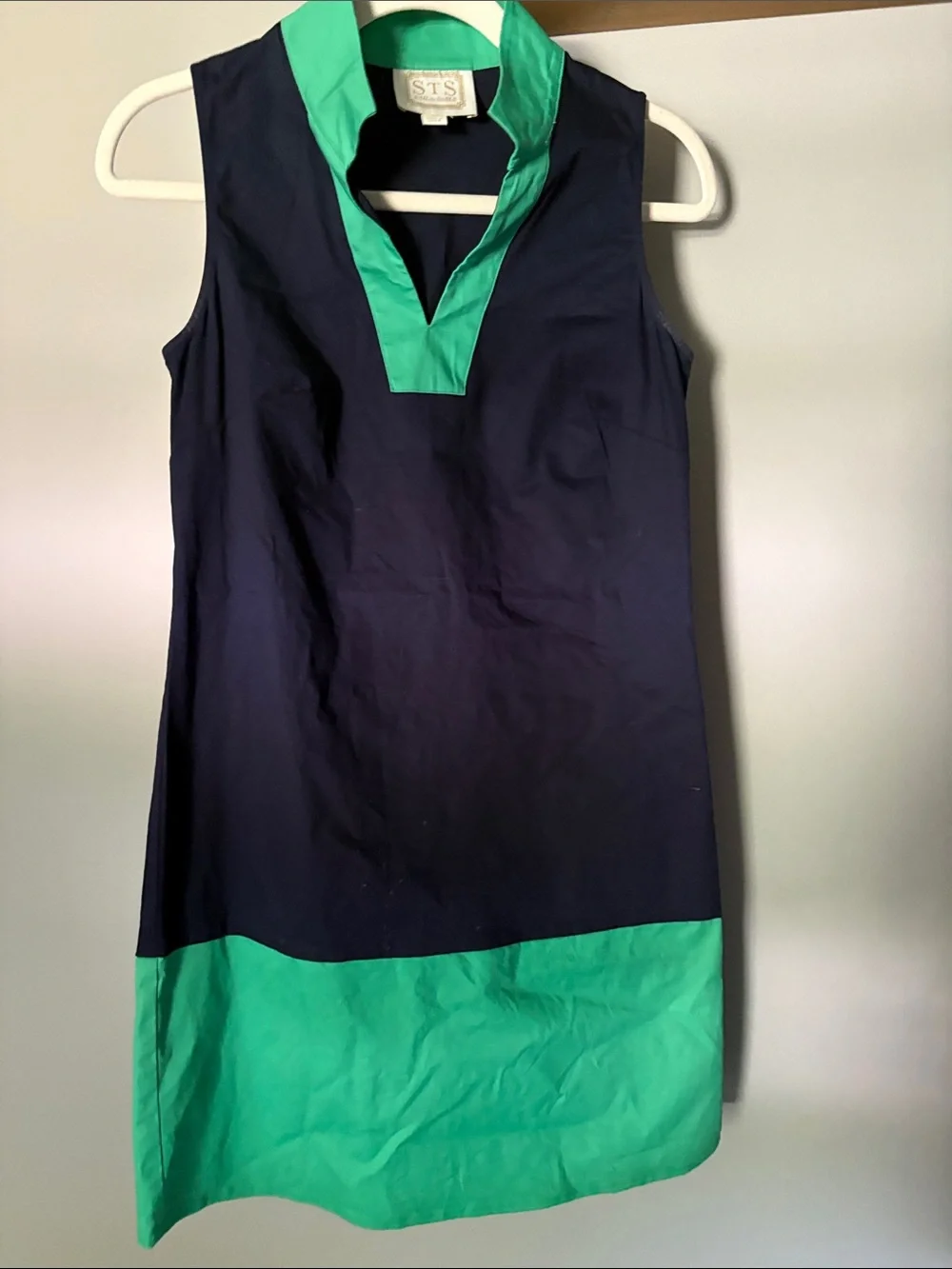 Sail to Sable Navy Shift Dress with Green Trim