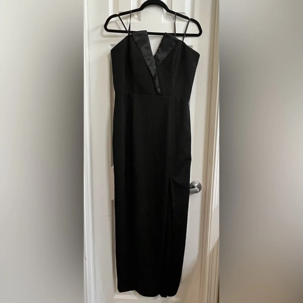NEW Betsy & Adam Strapless Tuxedo Gown – Black | Size 14