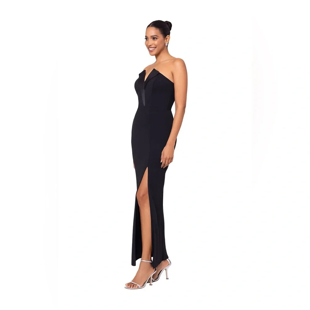 NEW Betsy & Adam Strapless Tuxedo Gown – Black | Size 14