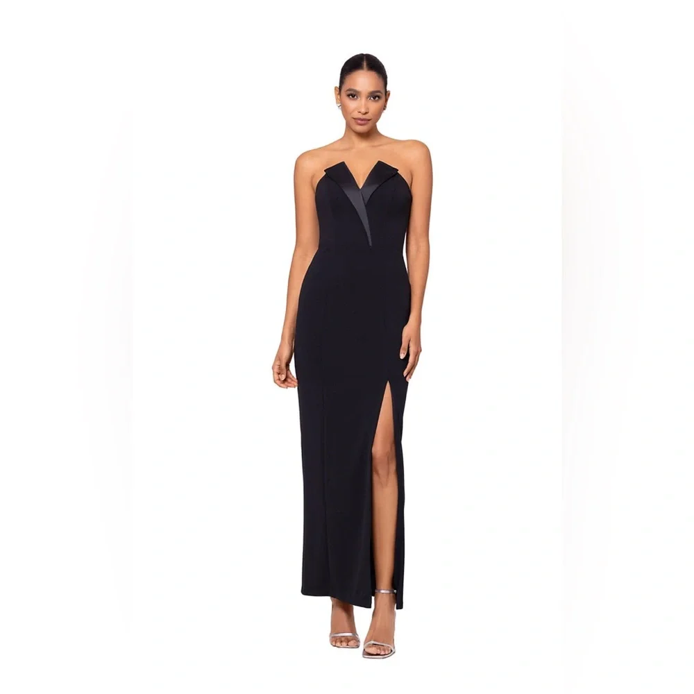 NEW Betsy & Adam Strapless Tuxedo Gown – Black | Size 14