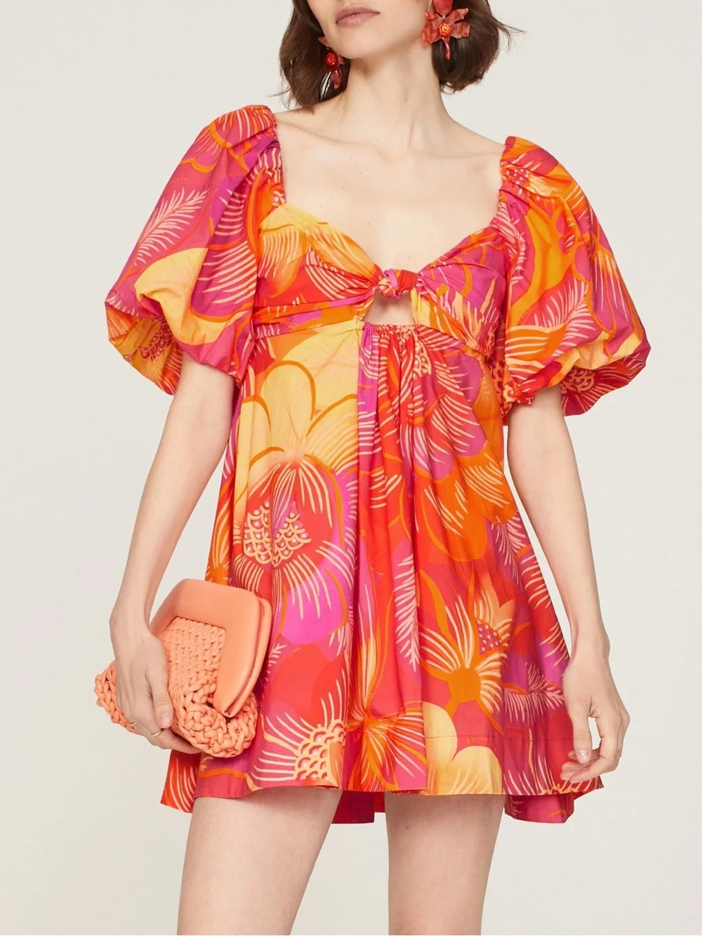 FARM Rio Pink & Orange Summer Garden Mini Dress