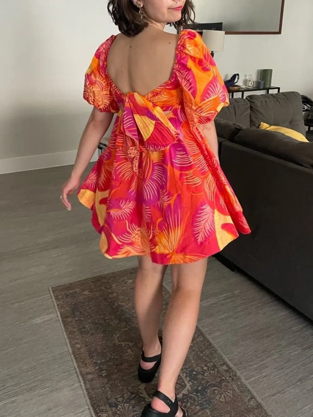 FARM Rio Pink & Orange Summer Garden Mini Dress