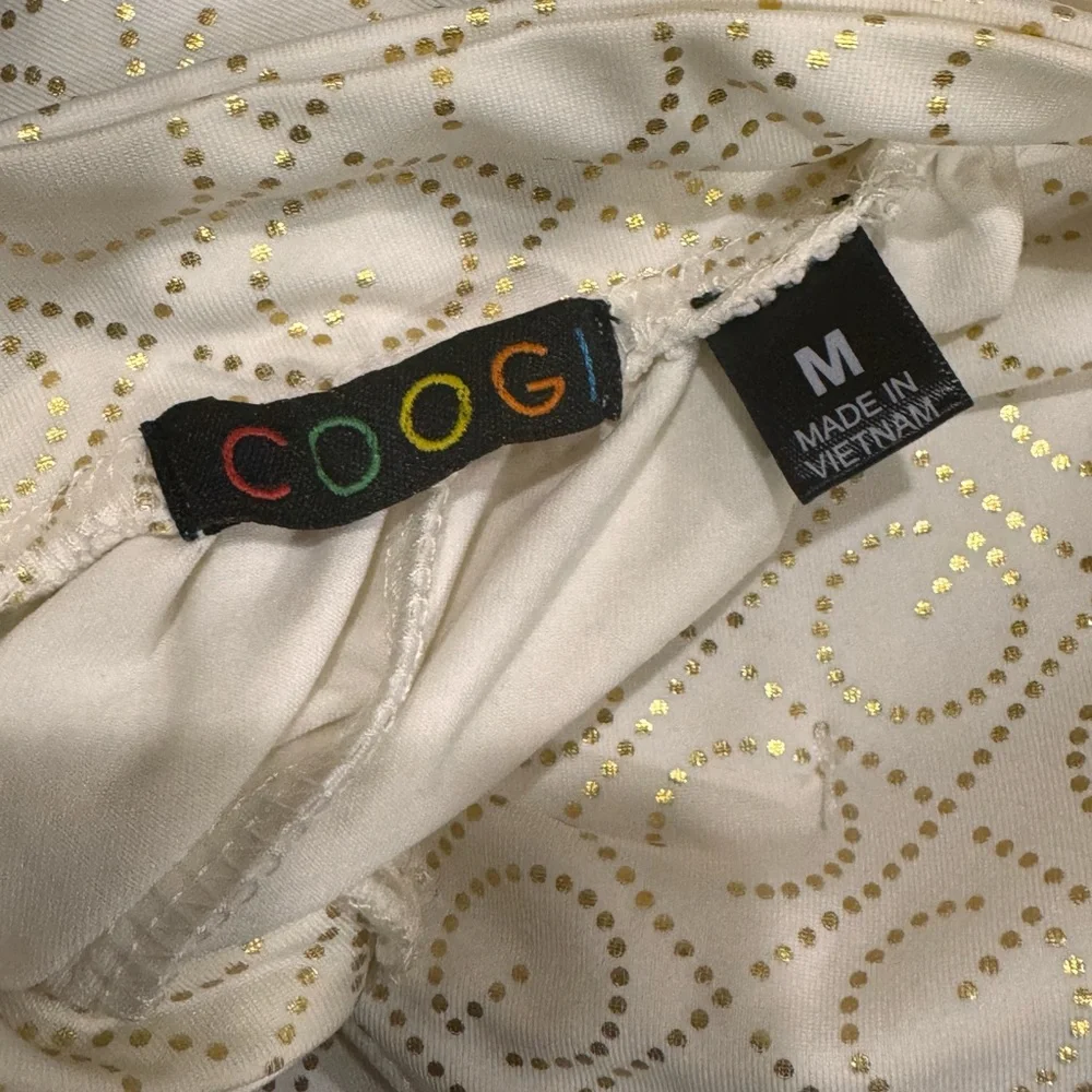 Coogi signature medium maxi halter dress white and gold