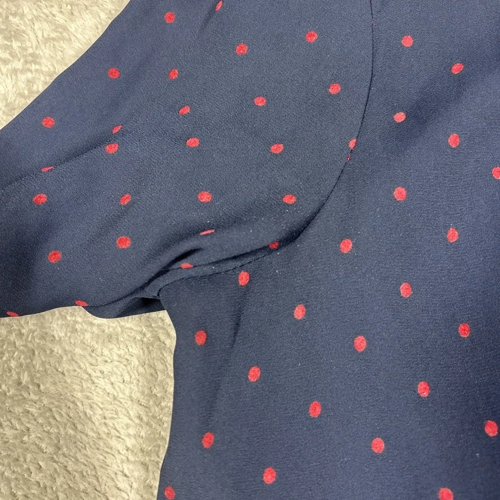 Ann Taylor Red Polka Dot Navy Seamed‎ V-neck Fit Flare Dress Size 2