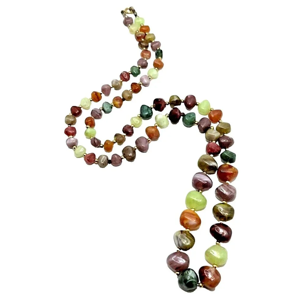 Vintage Faux Stone Necklace Multicolor Lucite Beaded Statement 30