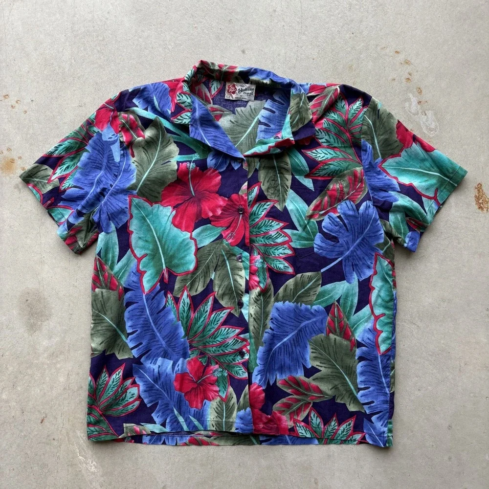 Vintage 80s 90s The Hawaiian Original Shirt Size Medium Tropical Hibiscus Floral