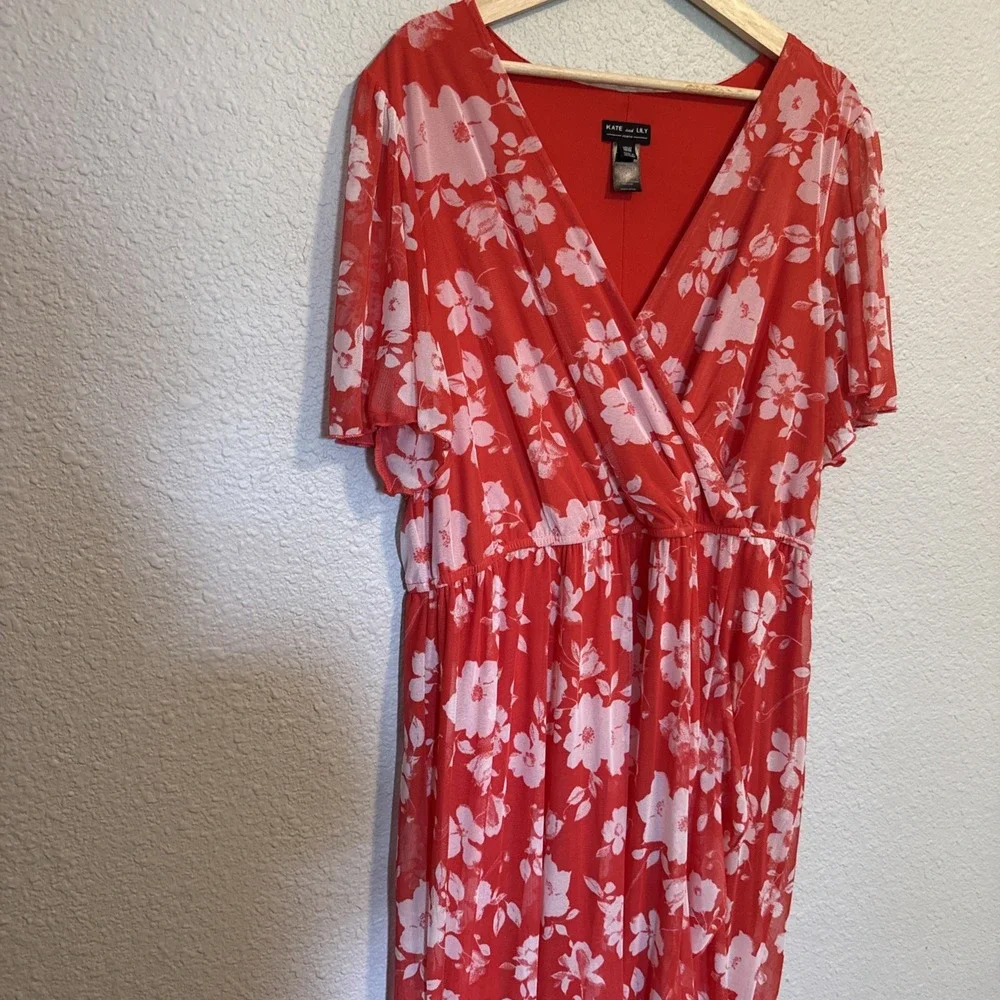 Kate and Lily Mesh Tiered Midi Dress Size 18 Spring Wedding Guest Flattering!!