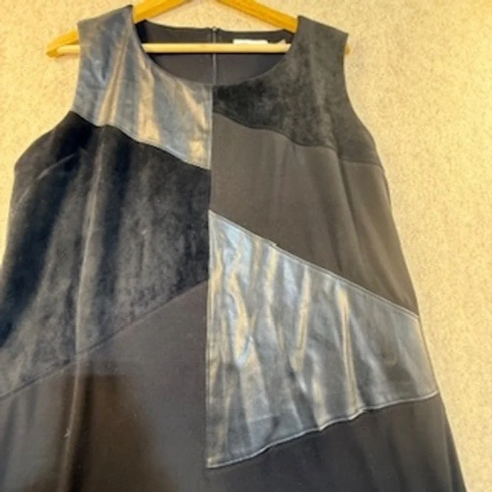 Calvin Klein Black Patchwork Faux Leather Suede Shift Dress Sleeveless M8ND7819‎