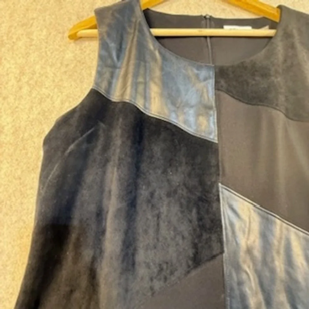 Calvin Klein Black Patchwork Faux Leather Suede Shift Dress Sleeveless M8ND7819‎
