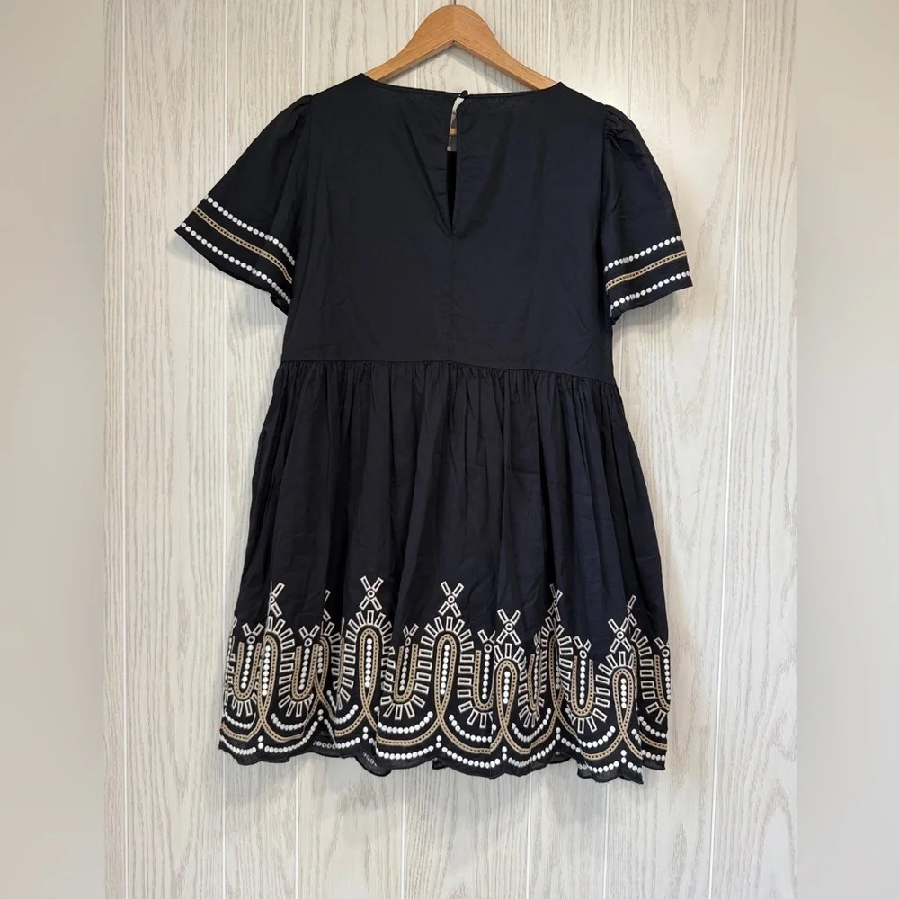 Madewell Embroidered Eyelet Puff Sleeve Mini Dress Black Size XS NWT