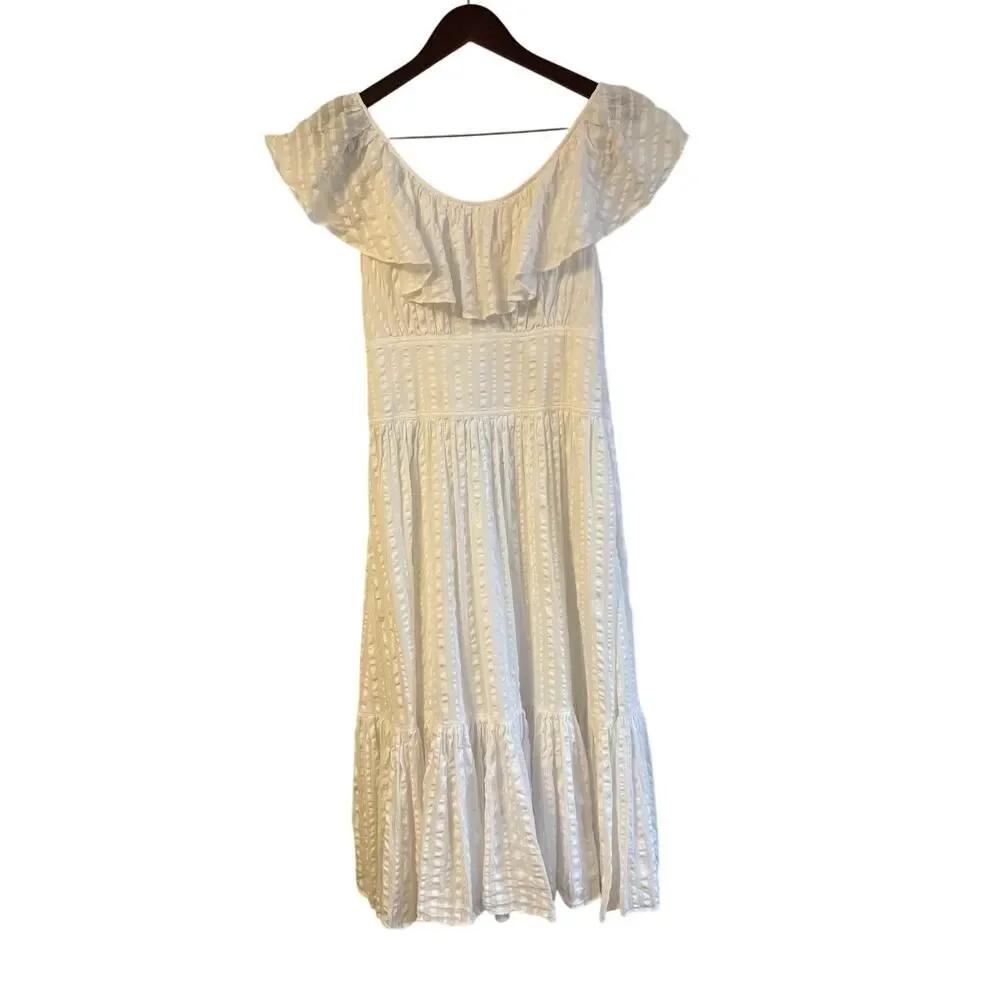 Tory Burch White Striped Seersucker Tiered Dress Sz. 4