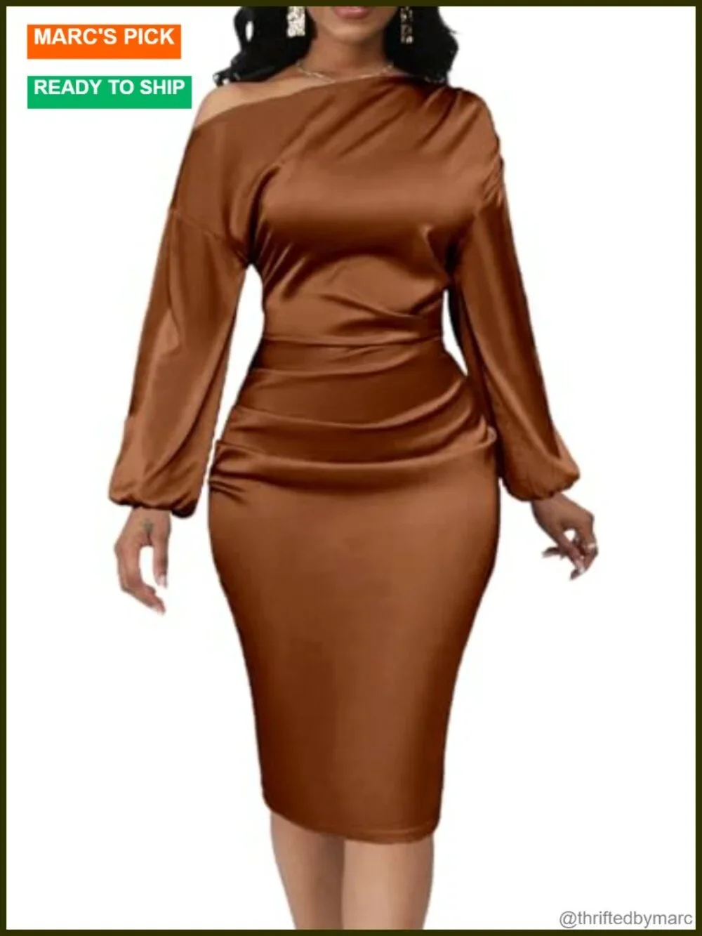 Women's Off Shoulder Bodycon Midi Dress Long Sleeve Formal Party Cocktail